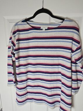 J. Jill Striped Scoop Neck Top in White, Blue & Pink Size Small